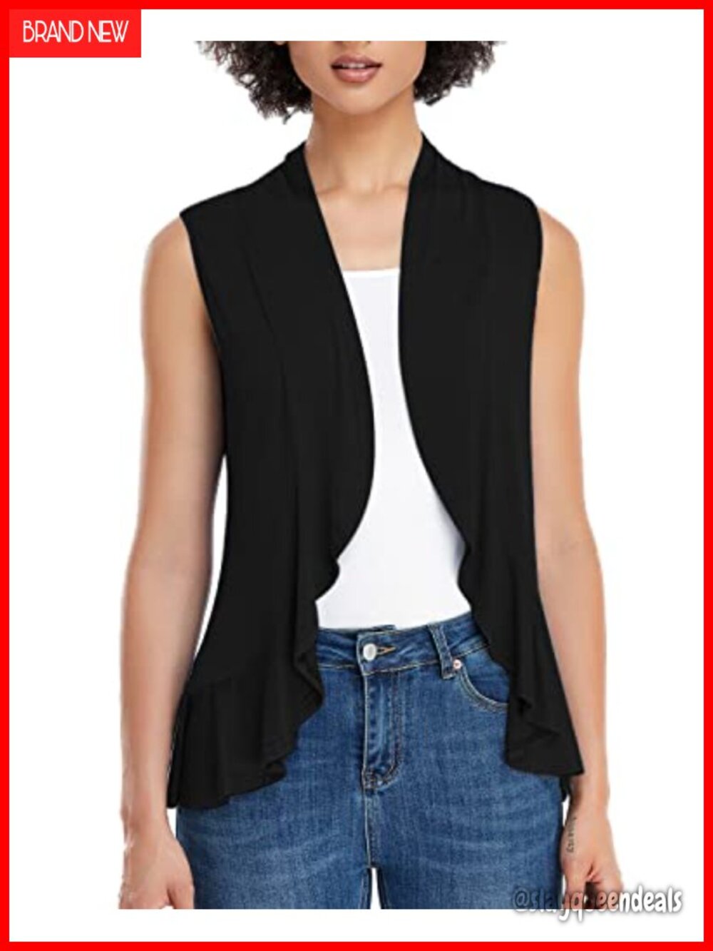 Lightweight Sleeveless Open Front Cardigan Vest Asymmetrical Hem
